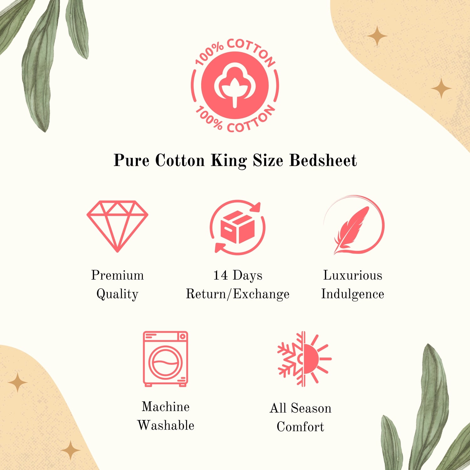 Eden Jaipur - King - 100% Pure Cotton Bedsheet (108×108 inches)