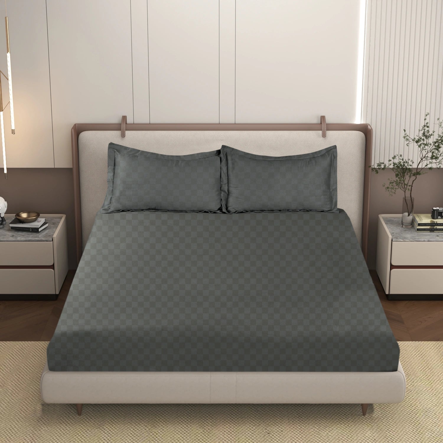 AVA - Grey - Pure Cotton Jacquard King Bedsheet (108×108 inches)