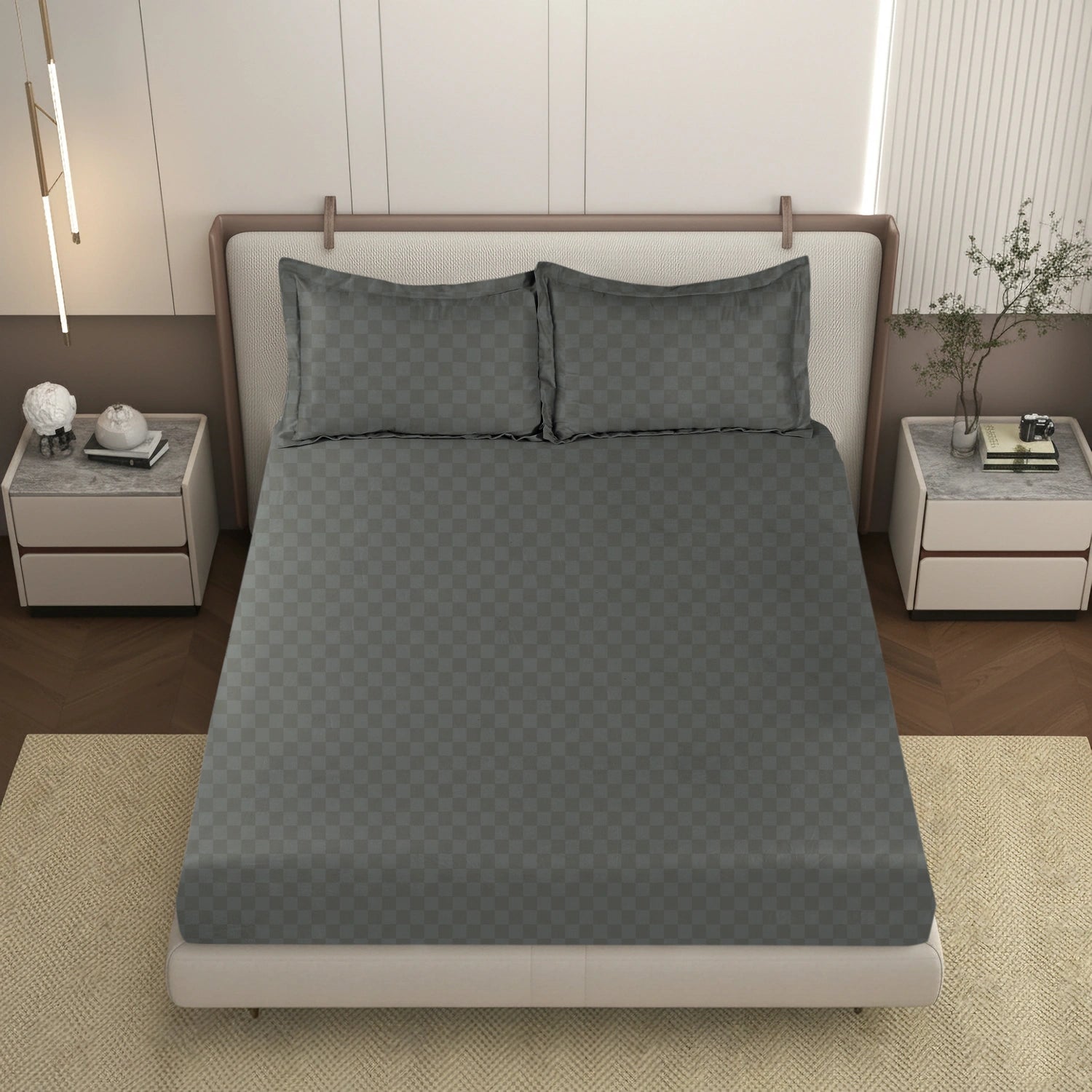 AVA - Grey - Pure Cotton Jacquard King Bedsheet (108×108 inches)
