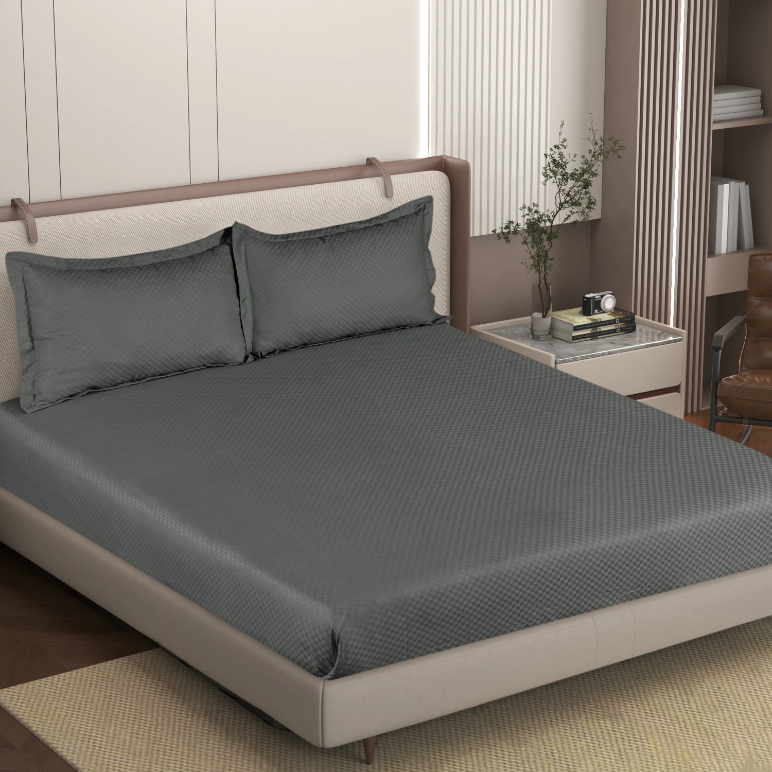 AVA - Grey - Pure Cotton Jacquard King Bedsheet (108×108 inches)