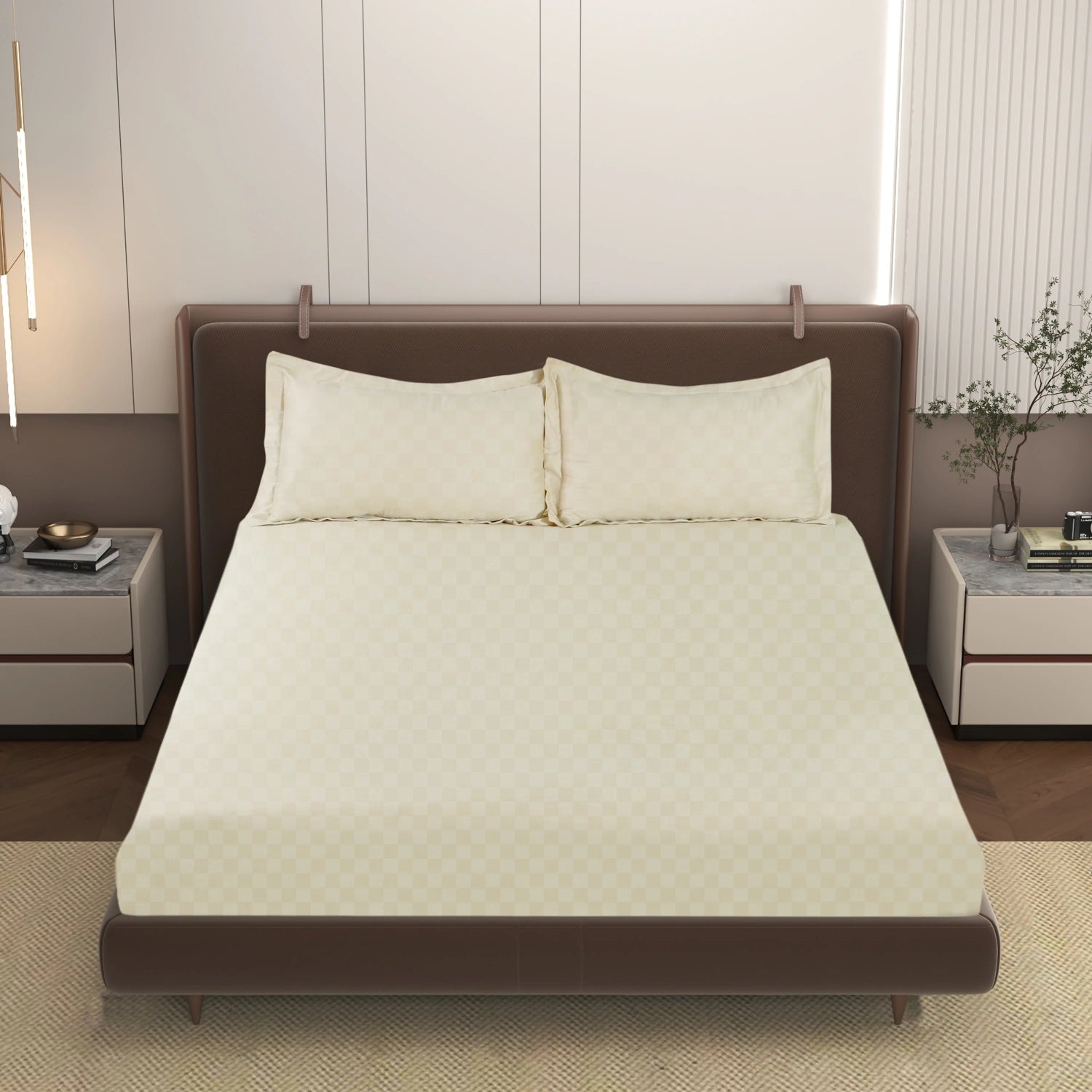 AVA - Vanilla - Pure Cotton Jacquard King Bedsheet (108×108 inches)