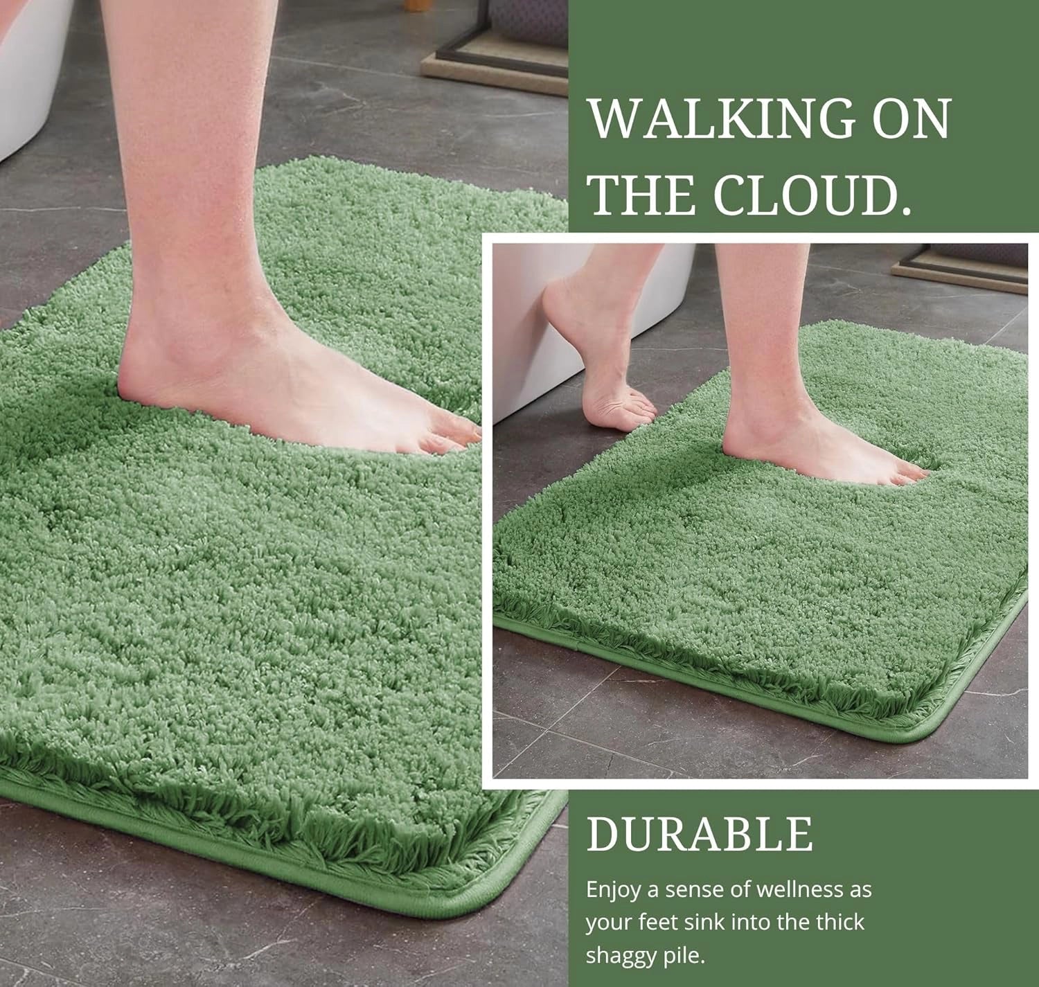 Aura Green - Anti-Slip Microfibre Doormat (40x60 cm) - Pack of 2