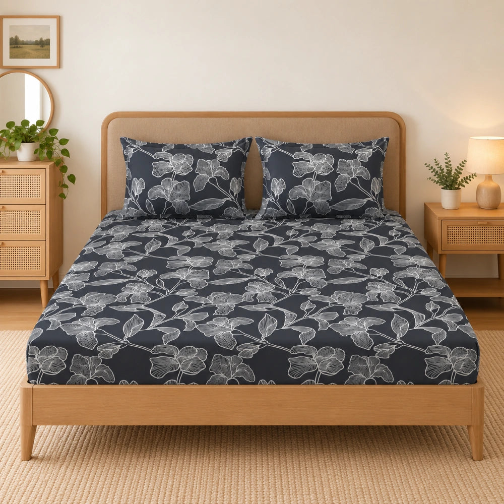 Camelia Midnight - King - Fitted Bedsheet (78×72 inches)