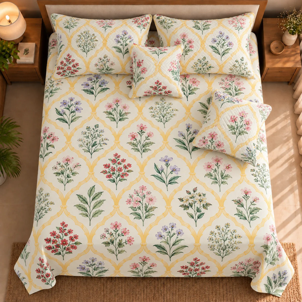 Ceramica - 5 Pieces - Quilted Bedding Set (90 x 90 inches)
