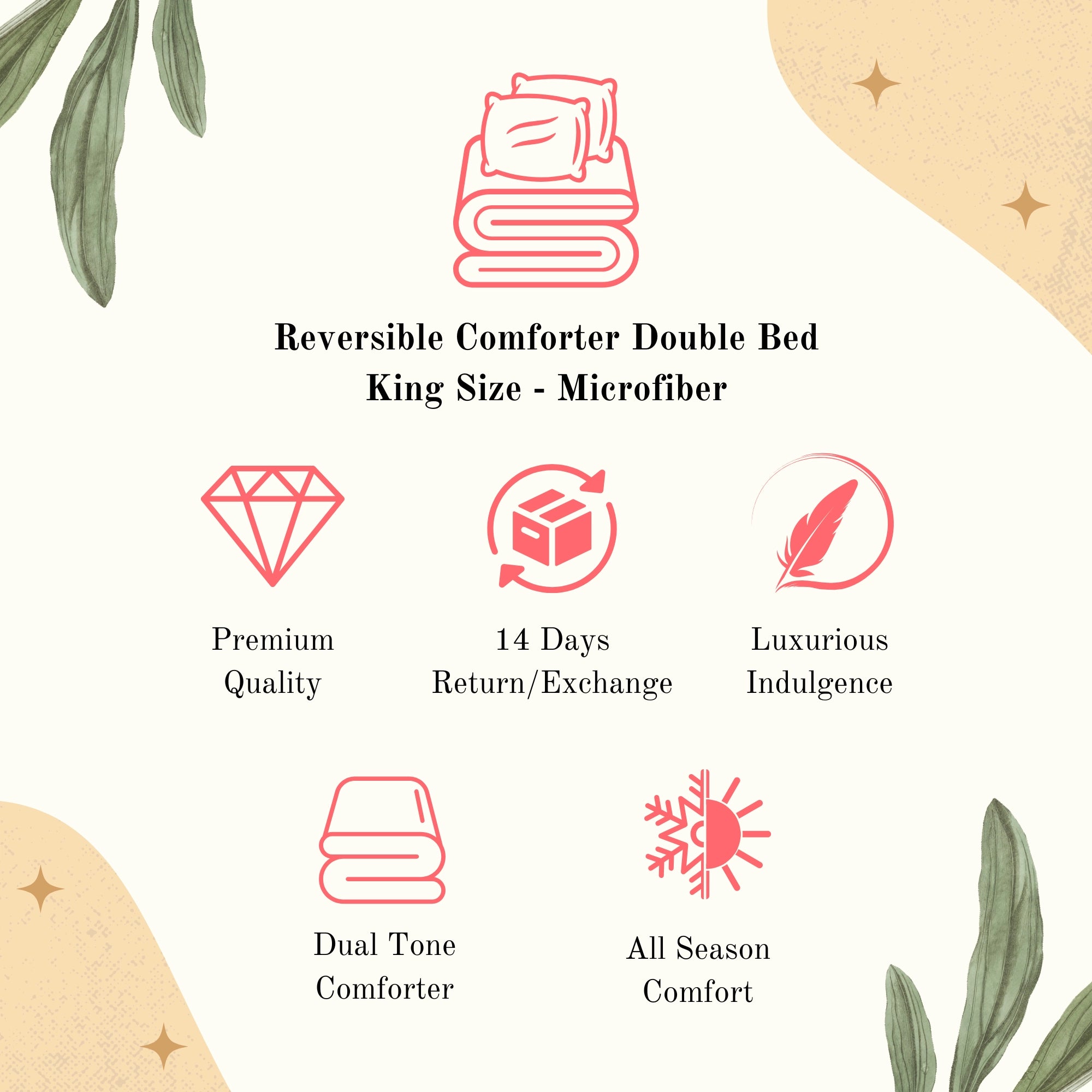 Feature graphic explaining breathable microfiber filling and quilted stitching for bedsheet and pillow cover bedding sets
