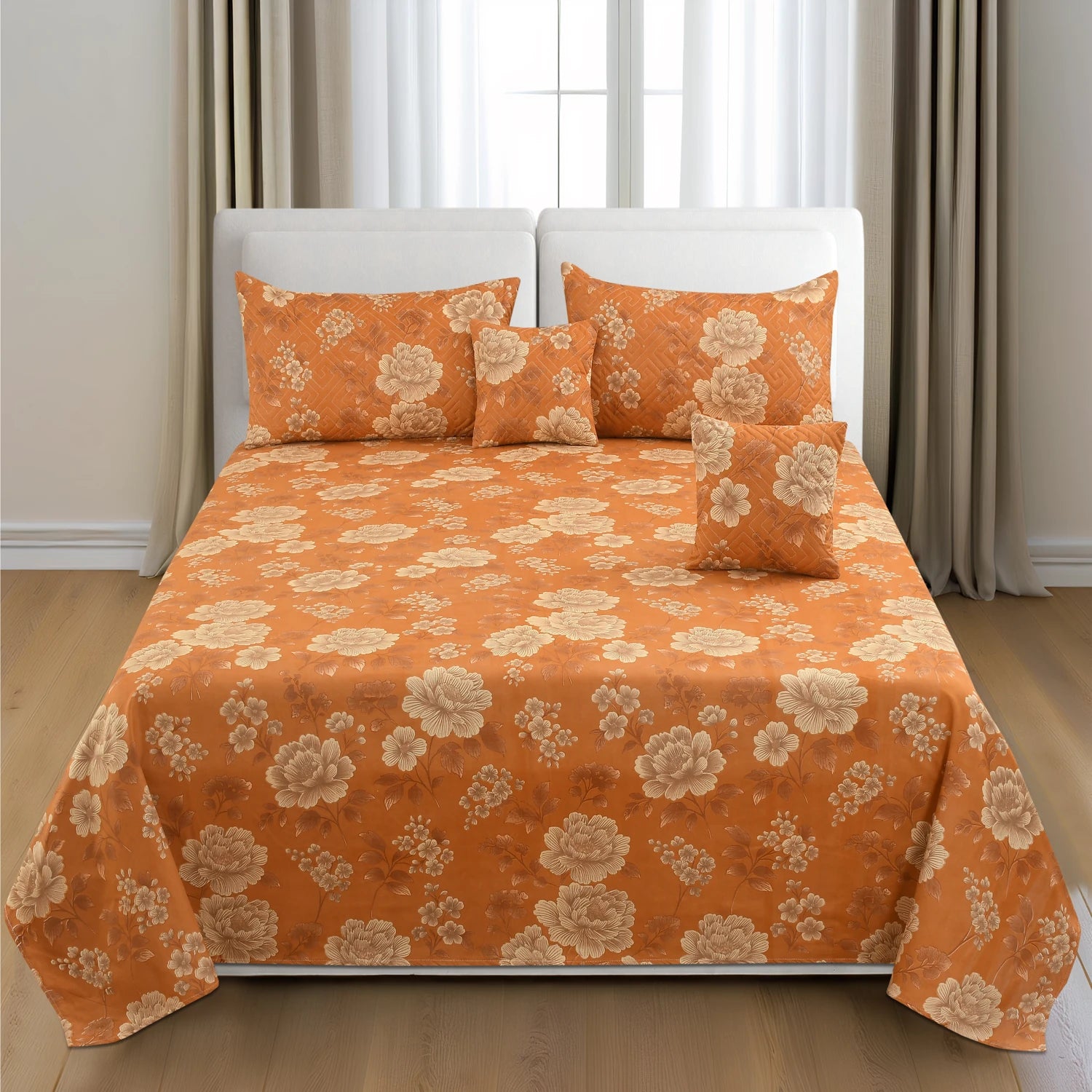 Crimsona - 5 Pieces - Quilted Bedding Set (90 x 90 inches)