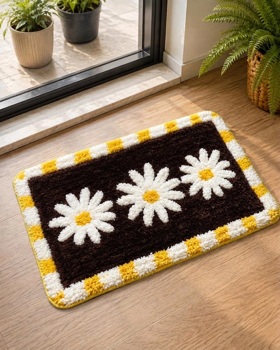 Daffodils Brown - Anti-Slip Microfibre Doormat (40x60 cm)