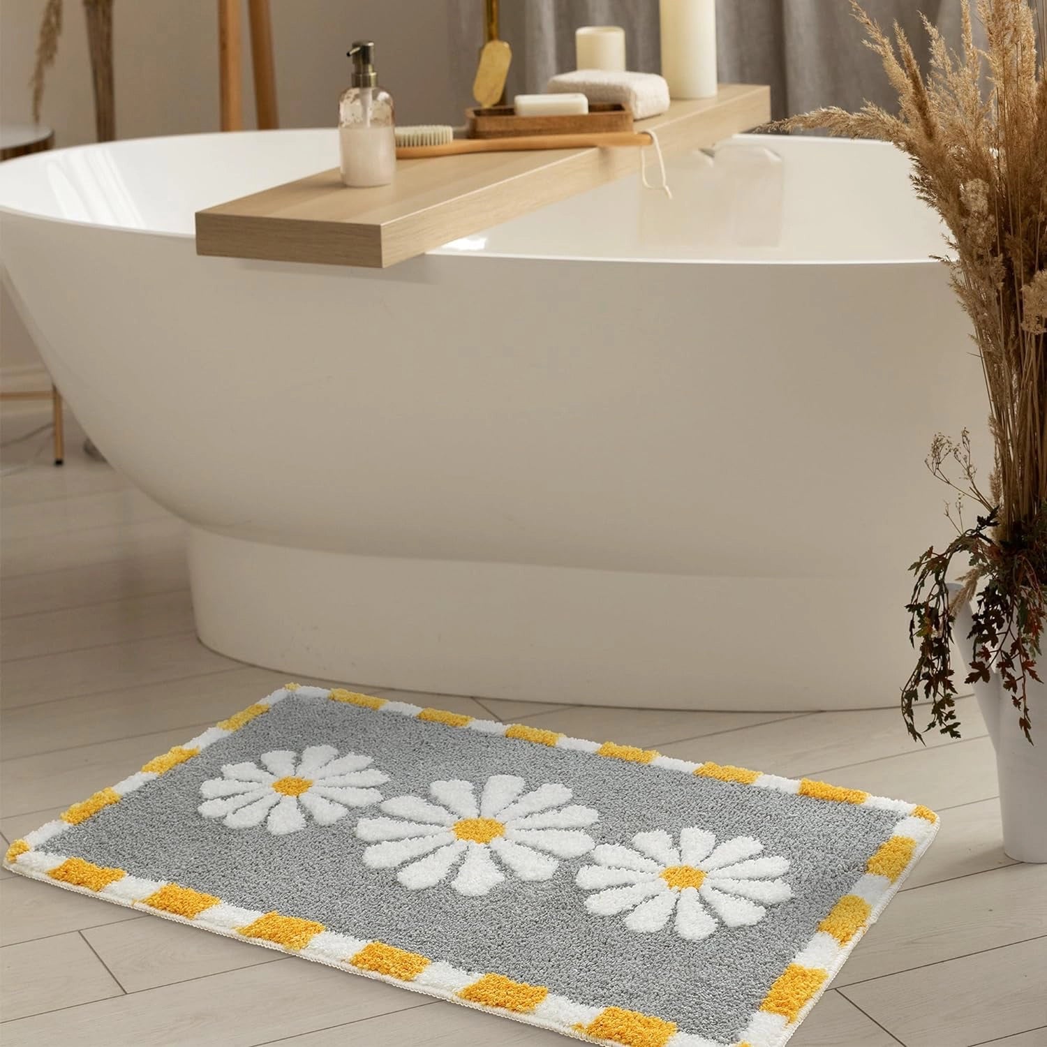 Daffodils Grey - Anti-Slip Microfibre Doormat (40x60 cm) - Pack of 1