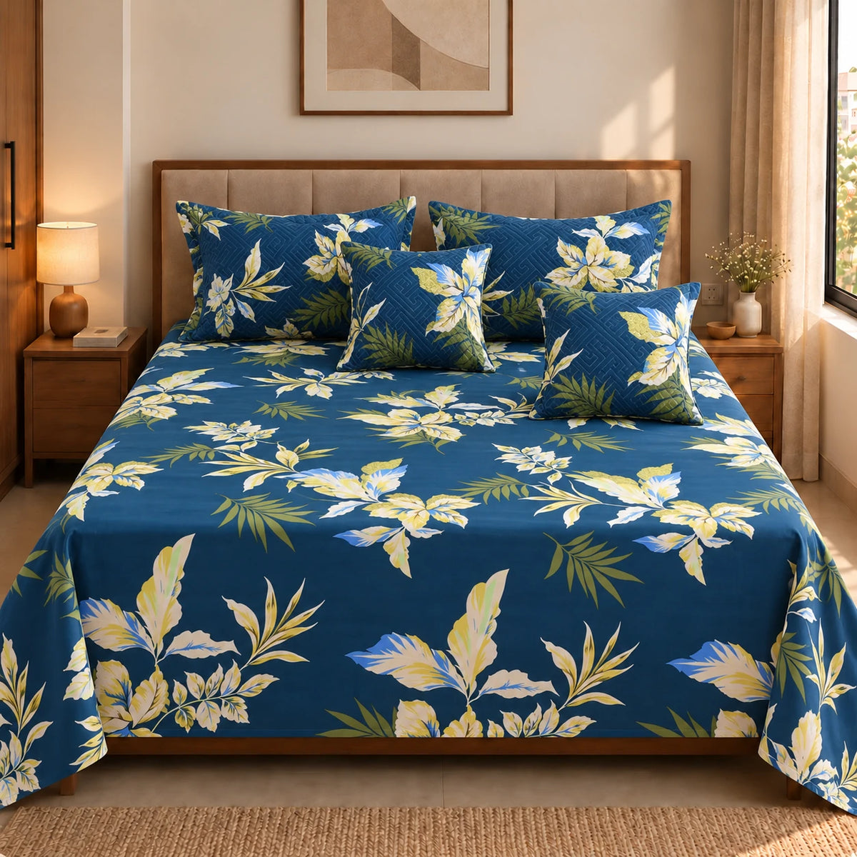 Devinity - 5 Pieces - Quilted Bedding Set (90 x 90 inches)