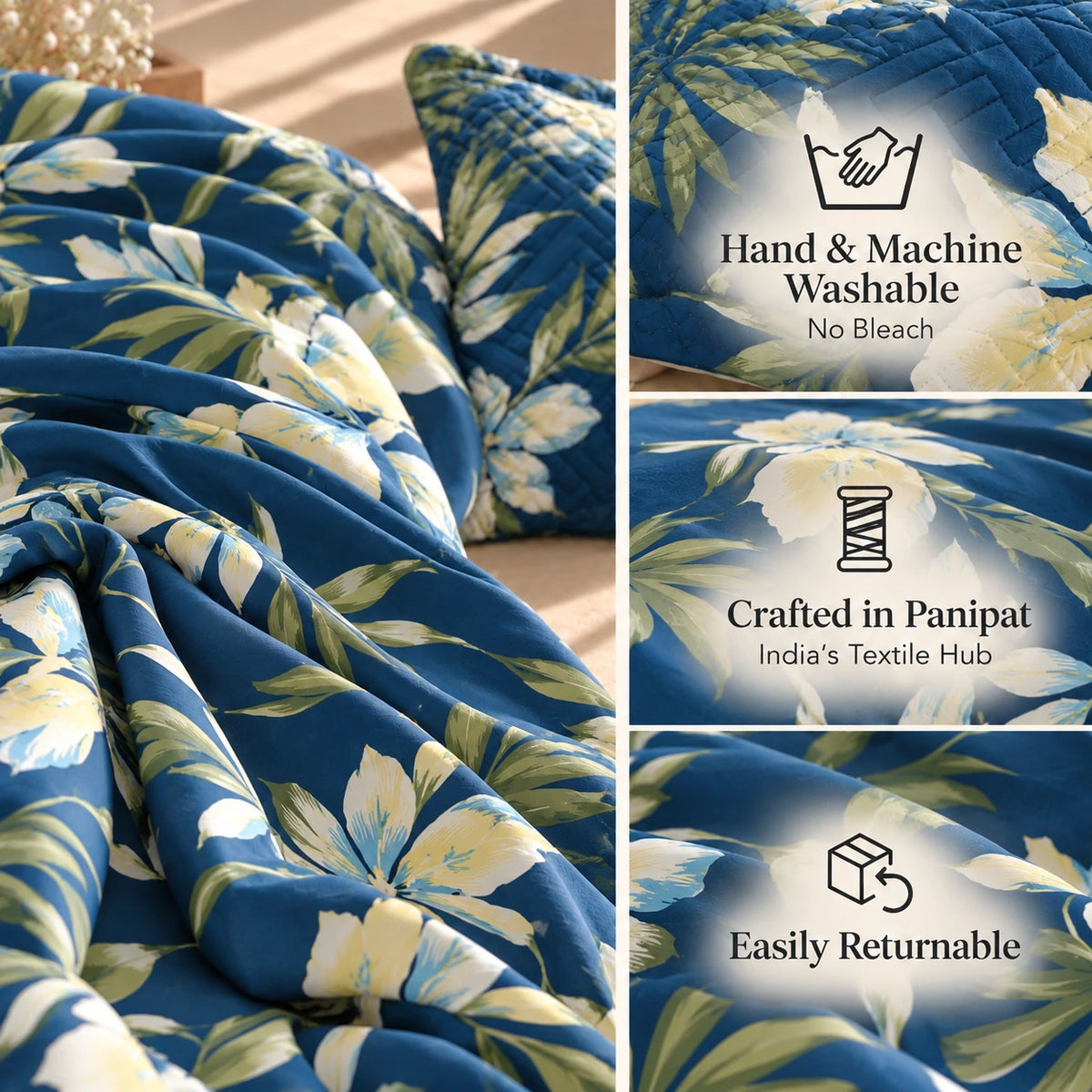 Devinity - 5 Pieces - Quilted Bedding Set (90 x 90 inches)