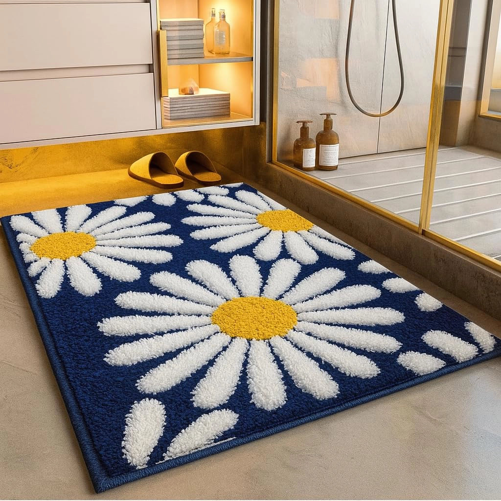 Flora Blue - Anti-Slip Microfibre Doormat (40x60 cm) - Pack of 1