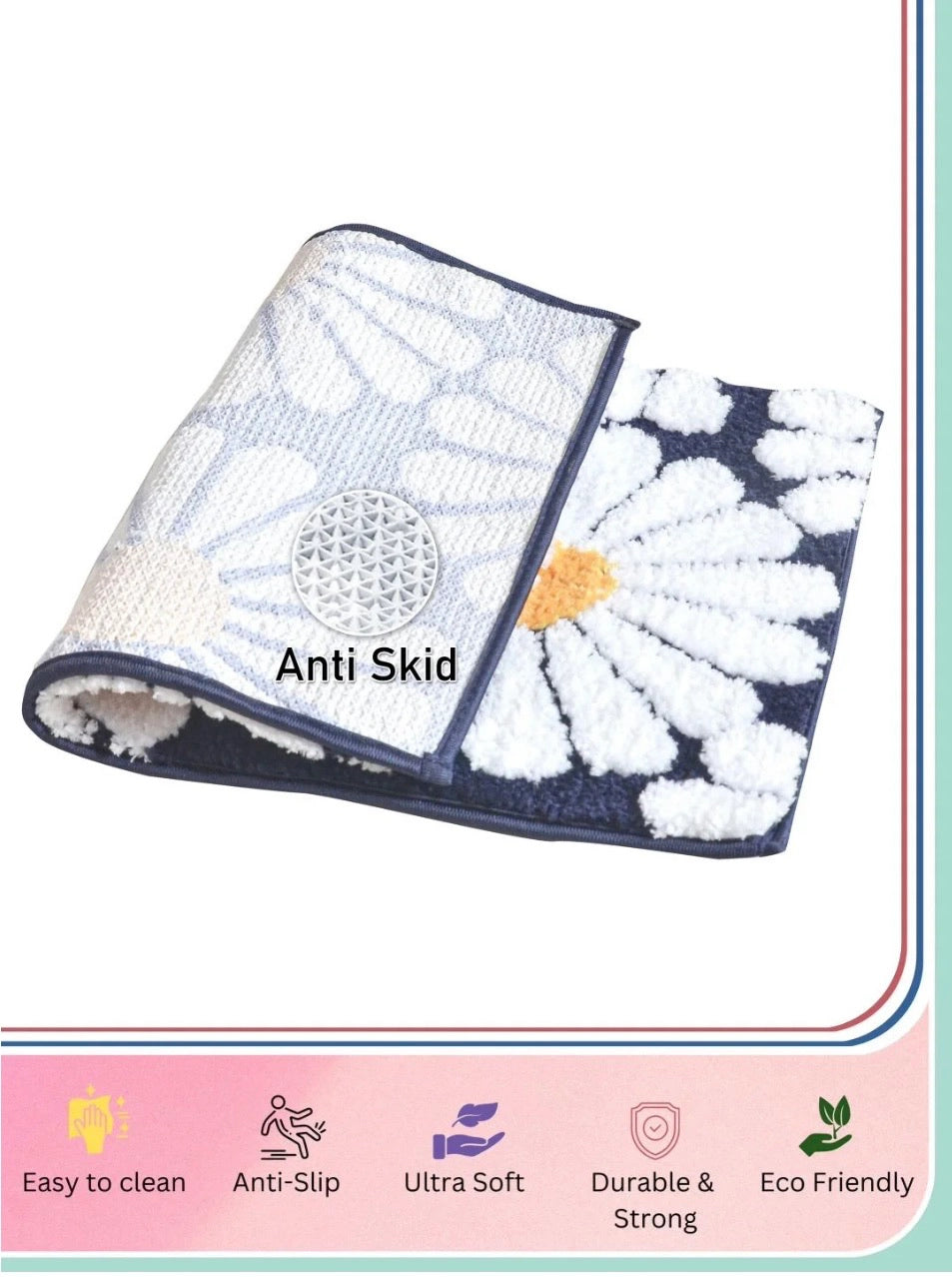 Flora Blue - Anti-Slip Microfibre Doormat (40x60 cm) - Pack of 1