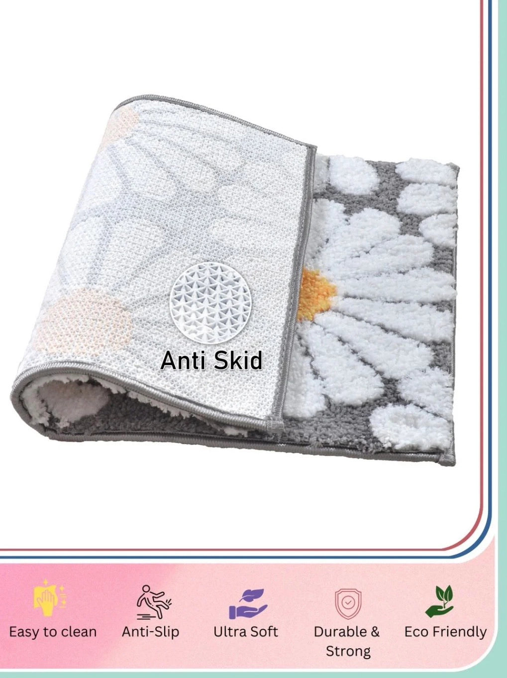 Flora Grey - Anti-Slip Microfibre Doormat (40x60 cm) - Pack of 1