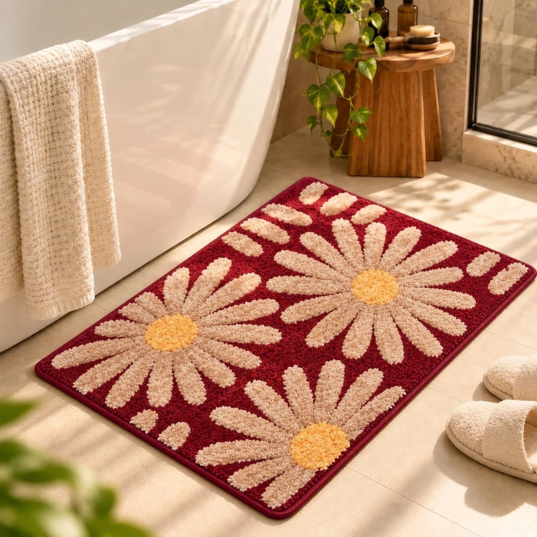 Flora Red - Anti-Slip Microfibre Doormat (40x60 cm) - Pack of 1