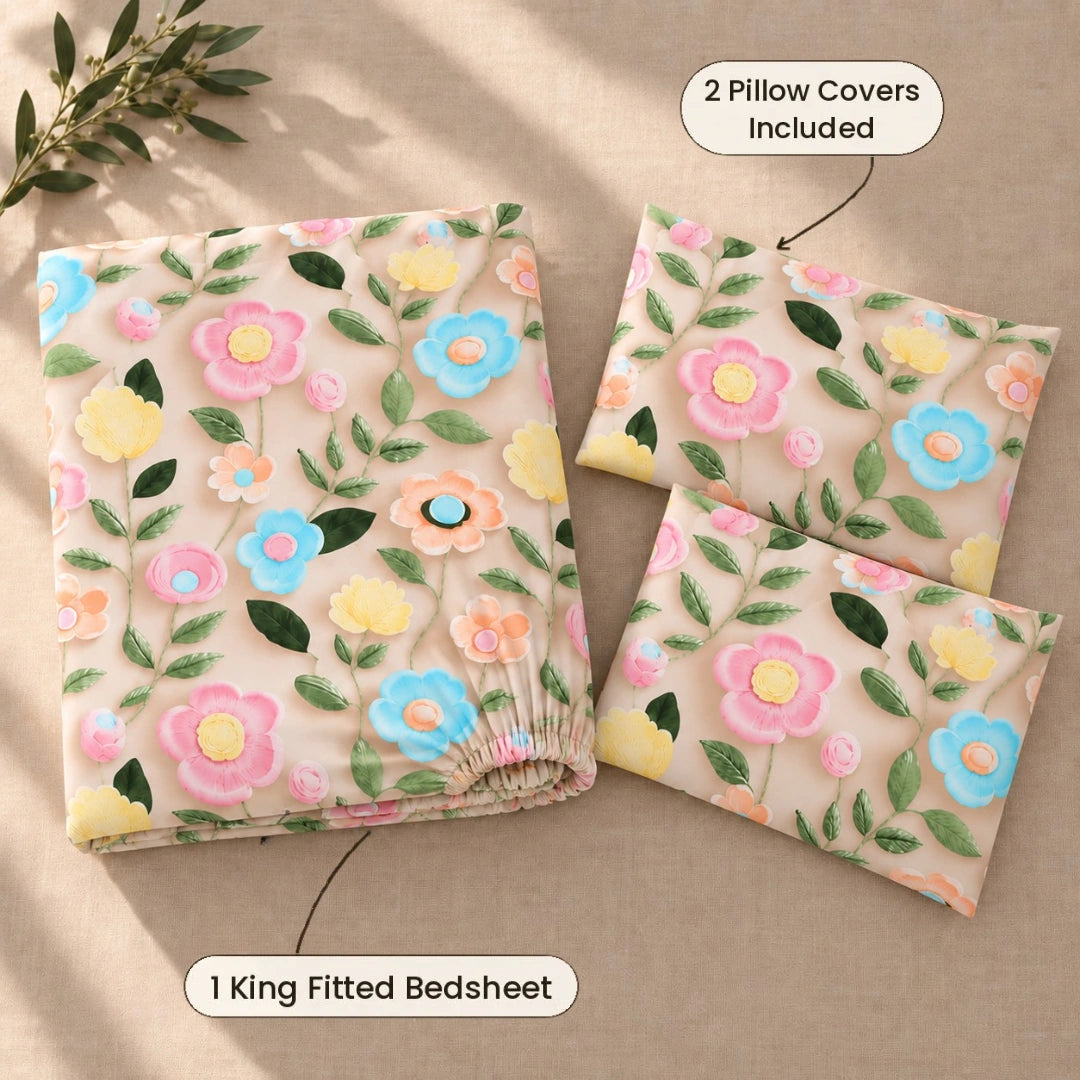 Floraire - King - 7D Design Fitted Bedsheet (78×72 inches)