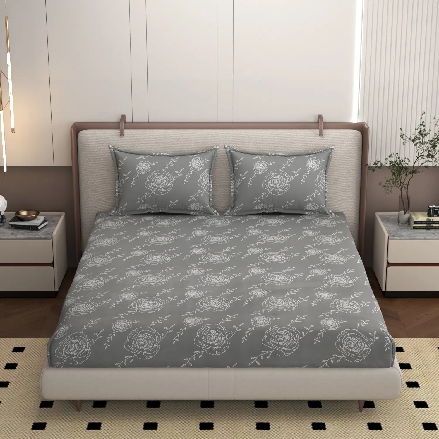 Floretta Grey - King - Fitted Bedsheet (78×72 inches)