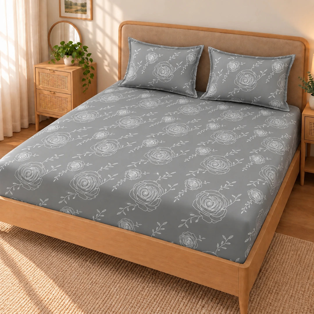 Floretta Grey - King - Fitted Bedsheet (78×72 inches)