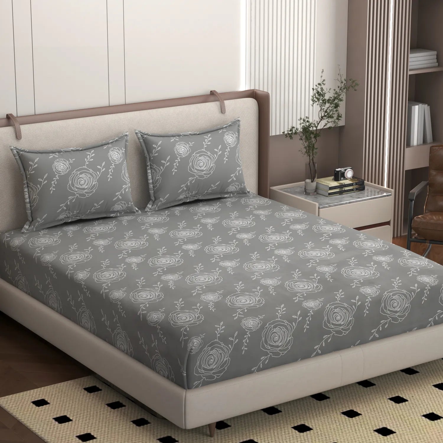 Floretta Grey - King - Fitted Bedsheet (78×72 inches)