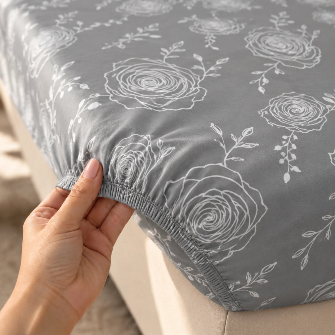 Floretta Grey - King - Fitted Bedsheet (78×72 inches)