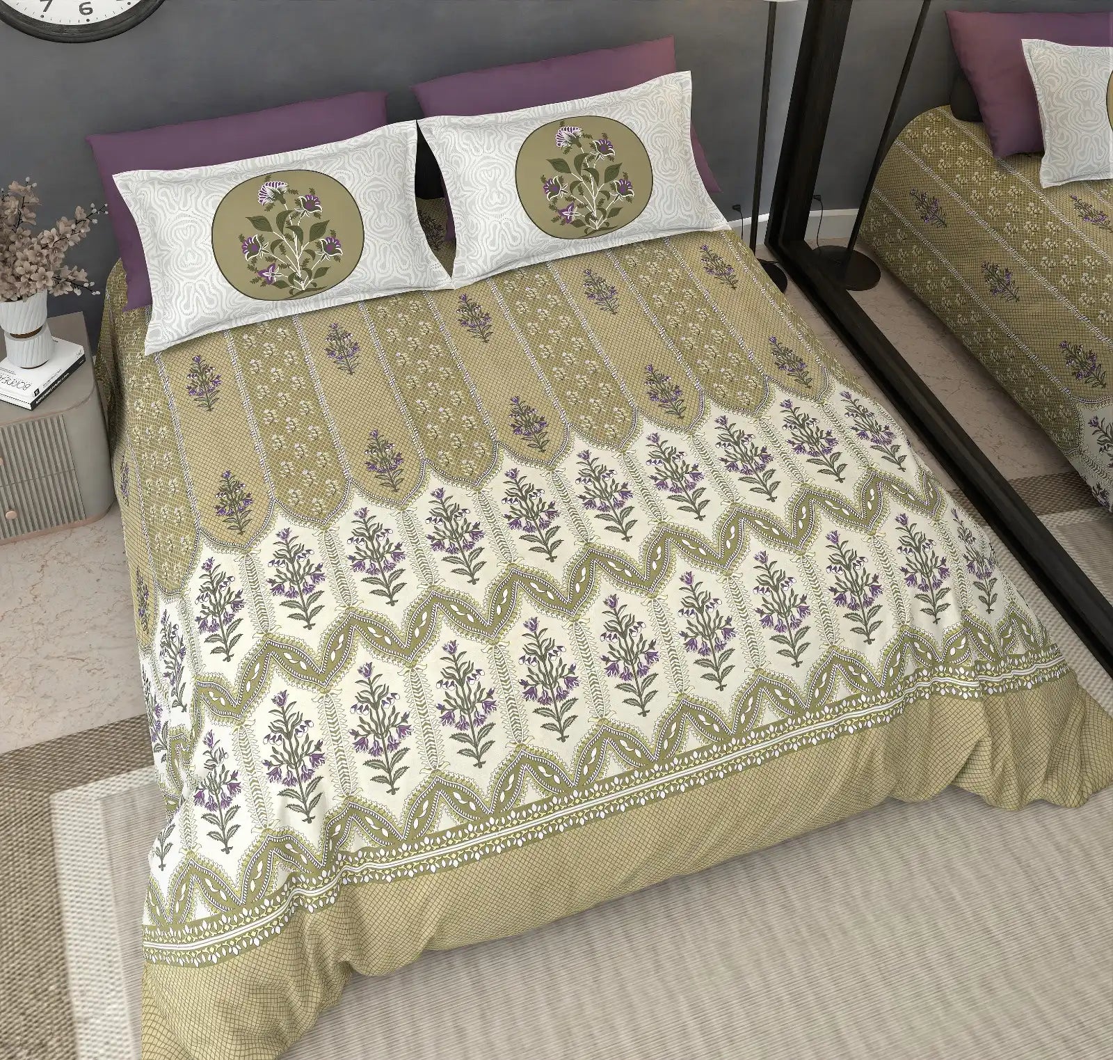 Heritage Sage - King - 100% Pure Cotton Bedsheet (108×108 inches)