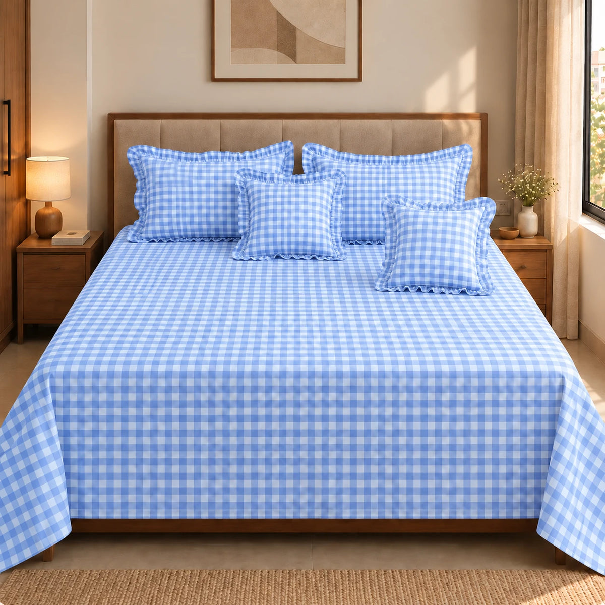 Juliette Ice - 5 Pieces - Ruffle Frill Bedding Set (90 x 100 inches)