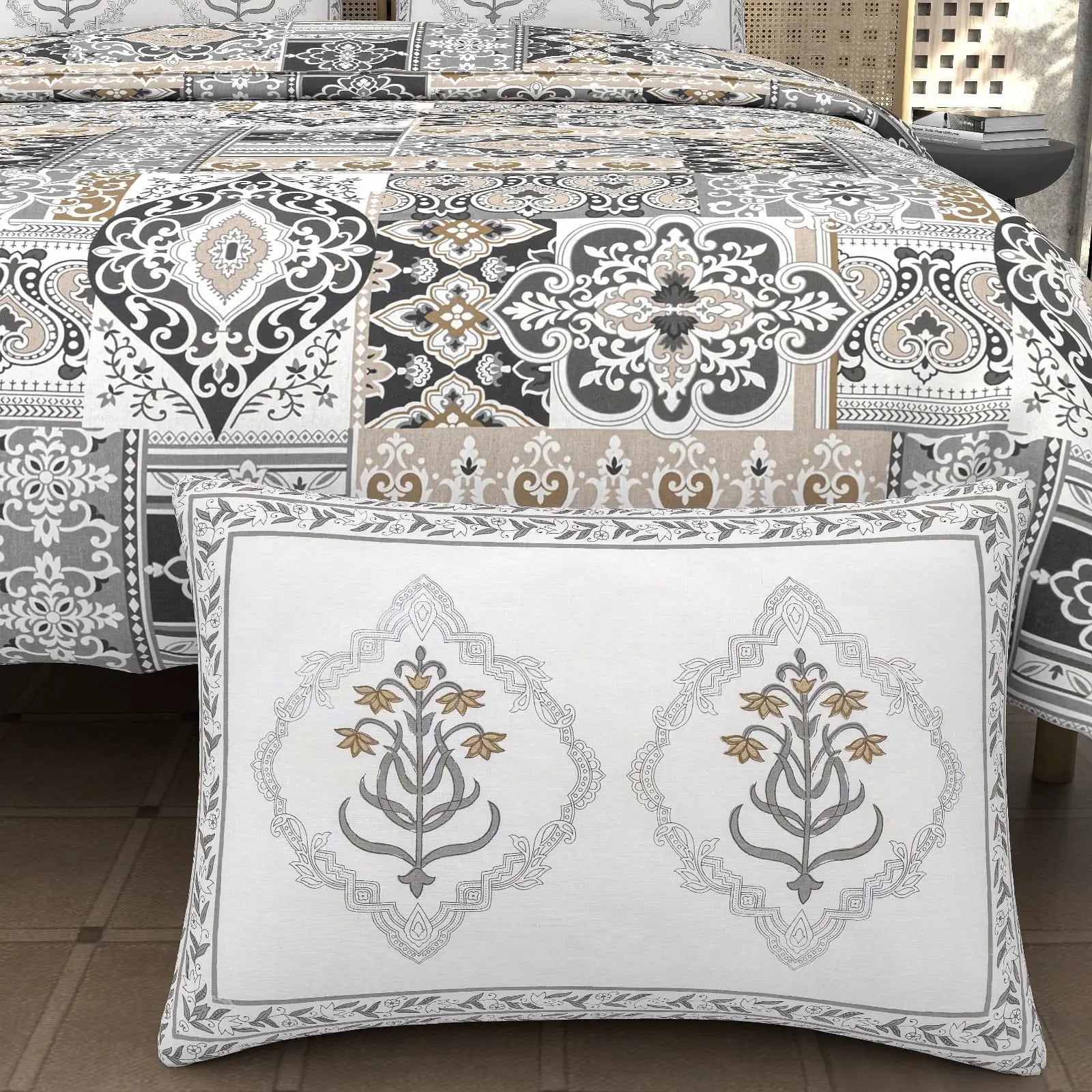 Majesty Grey - King - 100% Pure Cotton Bedsheet (108×108 inches)