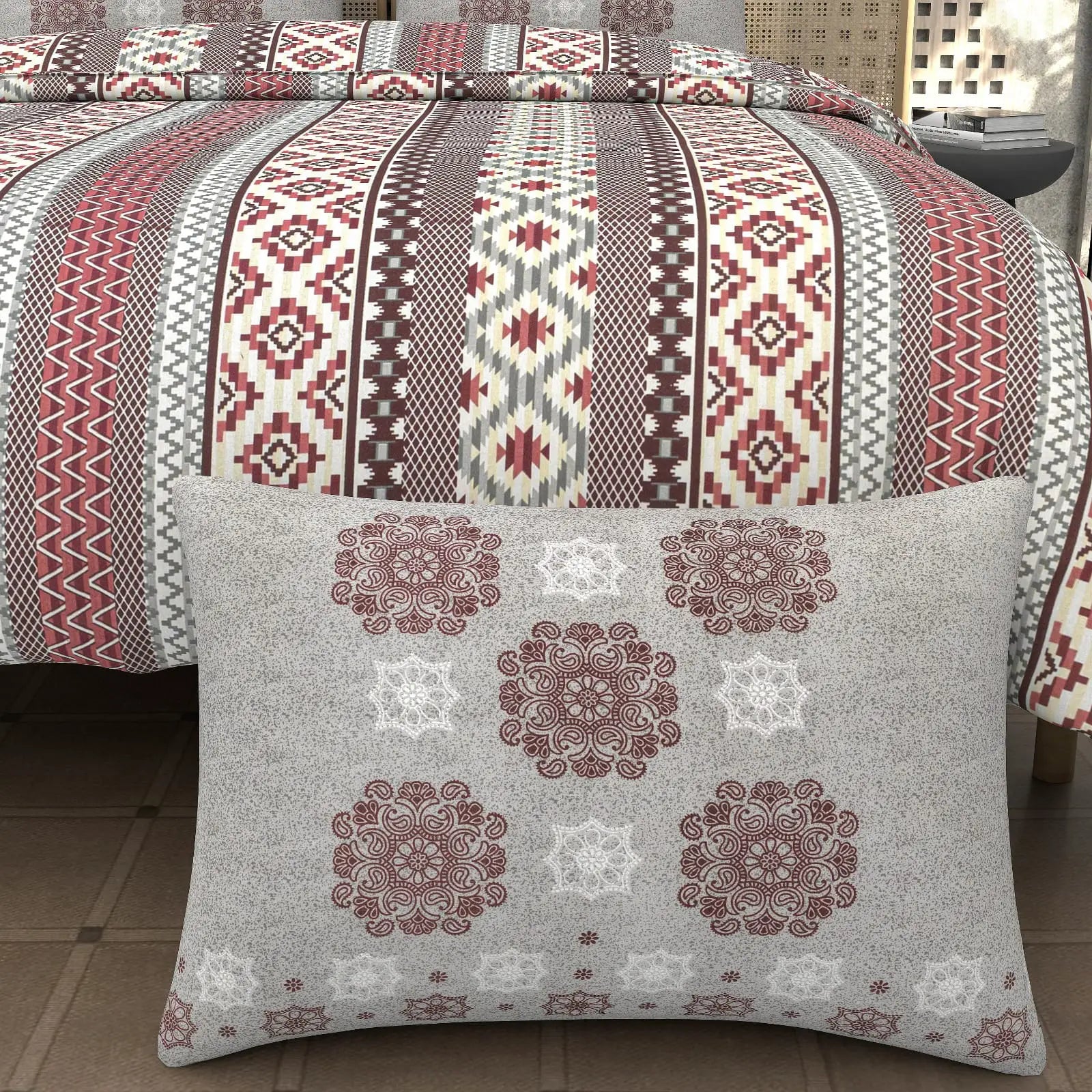 Mirage Crimson - King - 100% Pure Cotton Bedsheet (108×108 inches)