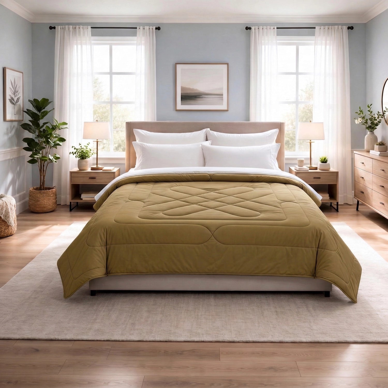 Reversible Double Bed Comforter - Mustard & Créme (Diamond)