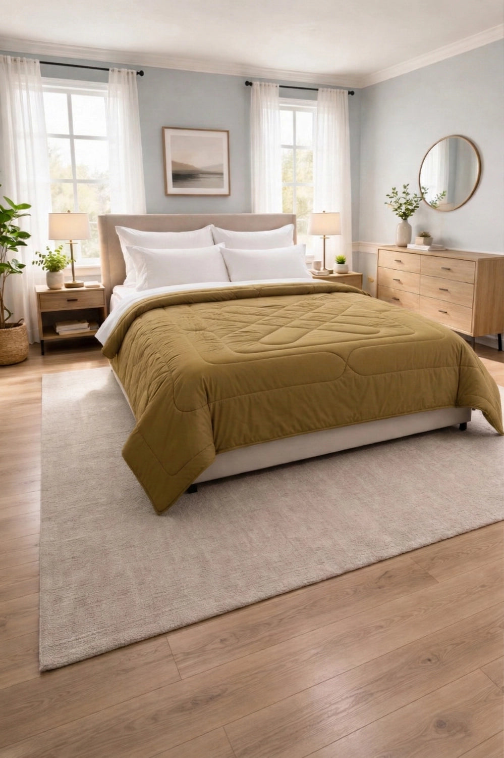 Reversible Double Bed Comforter - Mustard & Créme (Diamond)