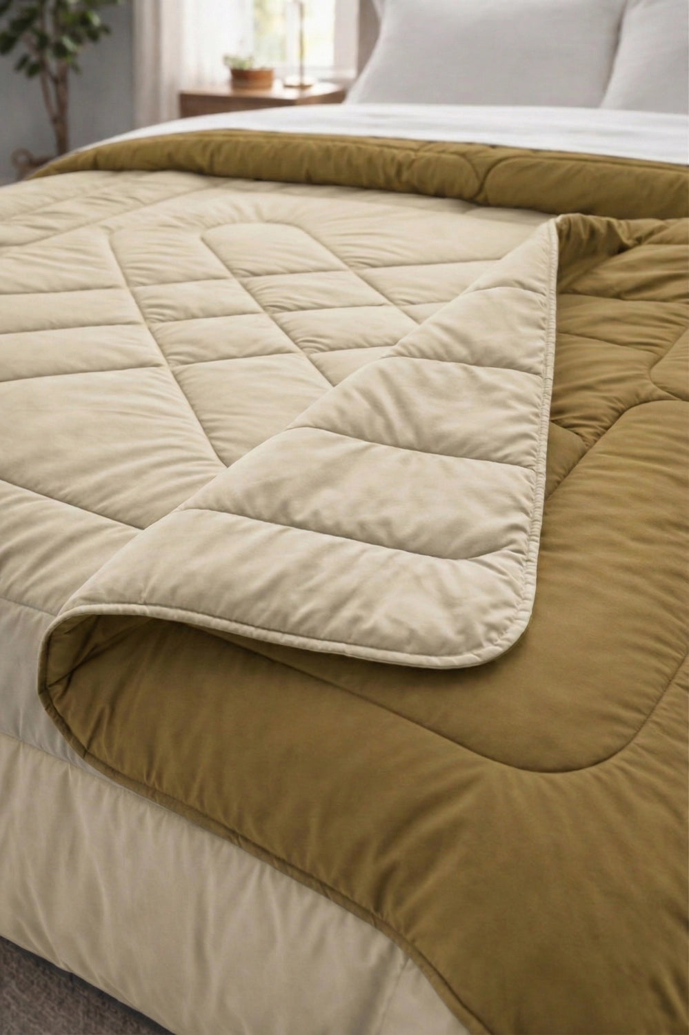 Reversible Double Bed Comforter - Mustard & Créme (Diamond)