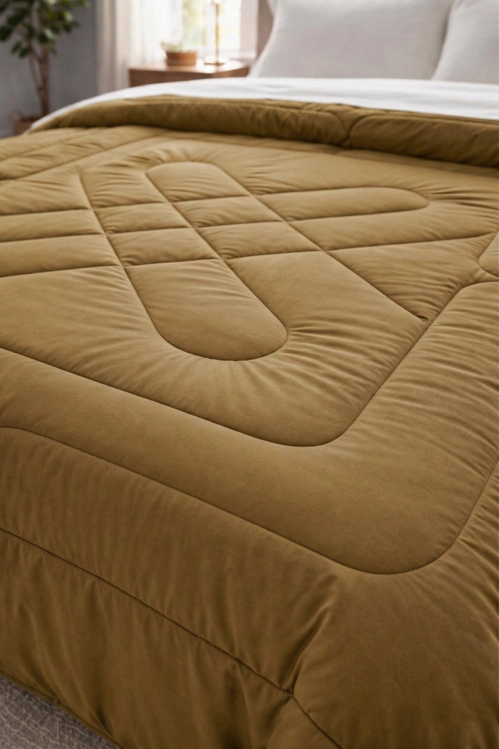 Reversible Double Bed Comforter - Mustard & Créme (Diamond)