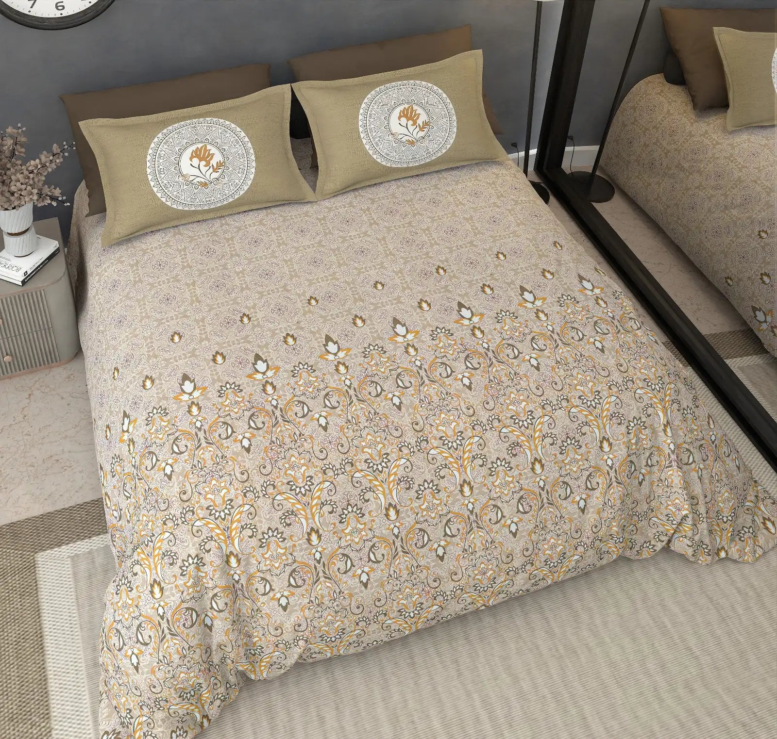 Noor Beige - King - 100% Pure Cotton Bedsheet (108×108 inches)