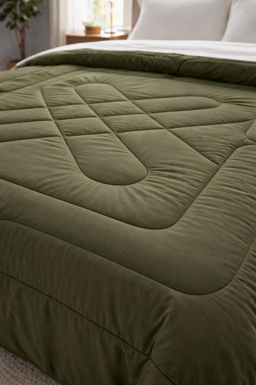 Reversible Double Bed Comforter - Olive & Sage (Diamond)