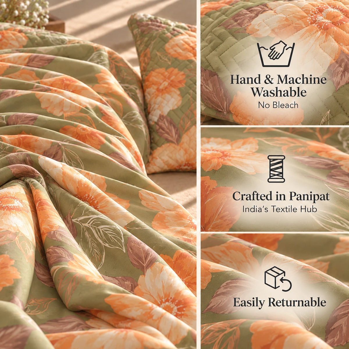 Olivia - 5 Pieces - Quilted Bedding Set (90 x 90 inches)