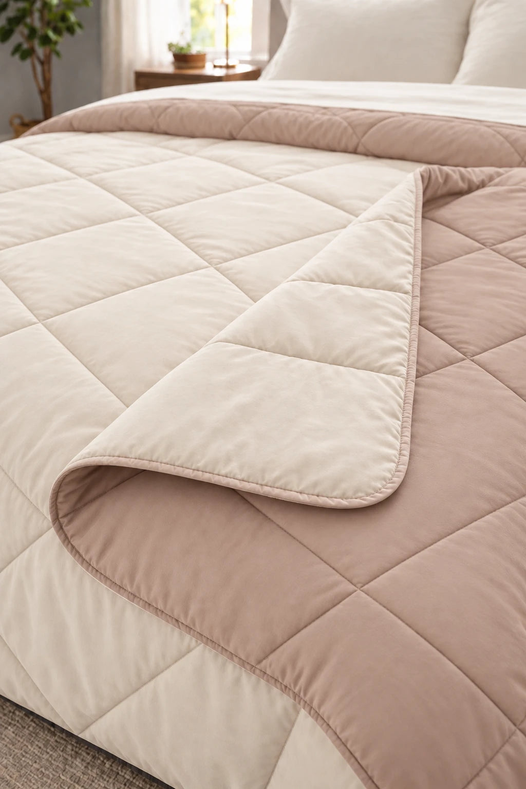 Reversible Double Bed Comforter - Peach & Ivory (Prism)