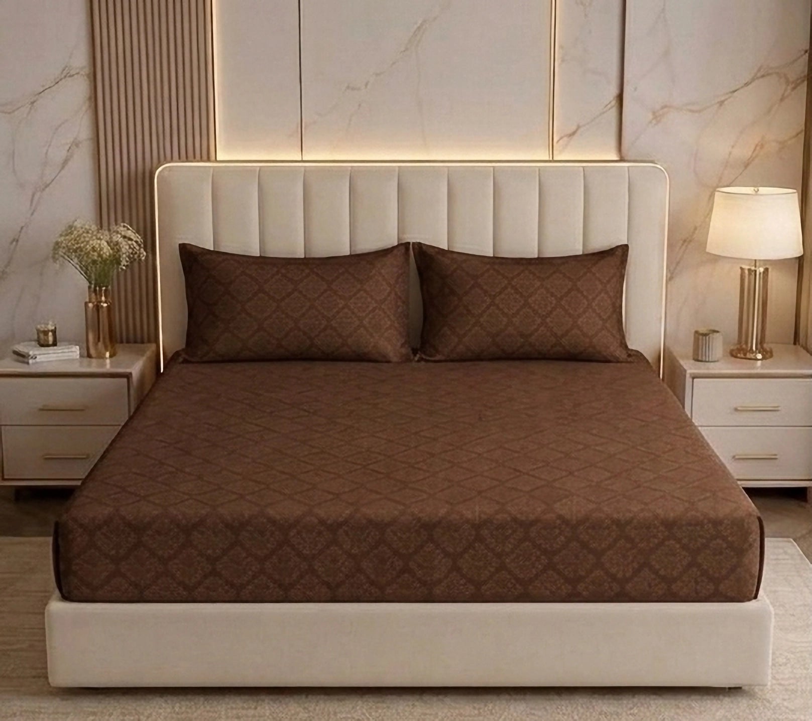 Regalia Coffee - Embossed - King Fitted Bedsheet (78×72 inches)