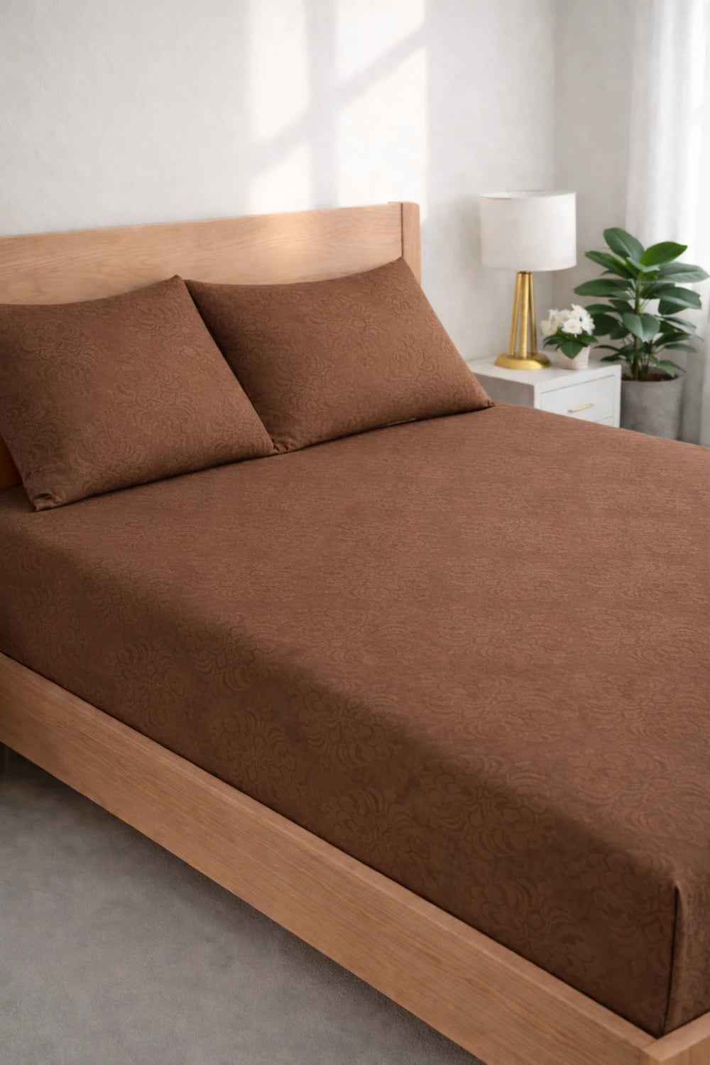 Regalia Coffee - Embossed Flat King Size Bedsheet (108×108 inches)