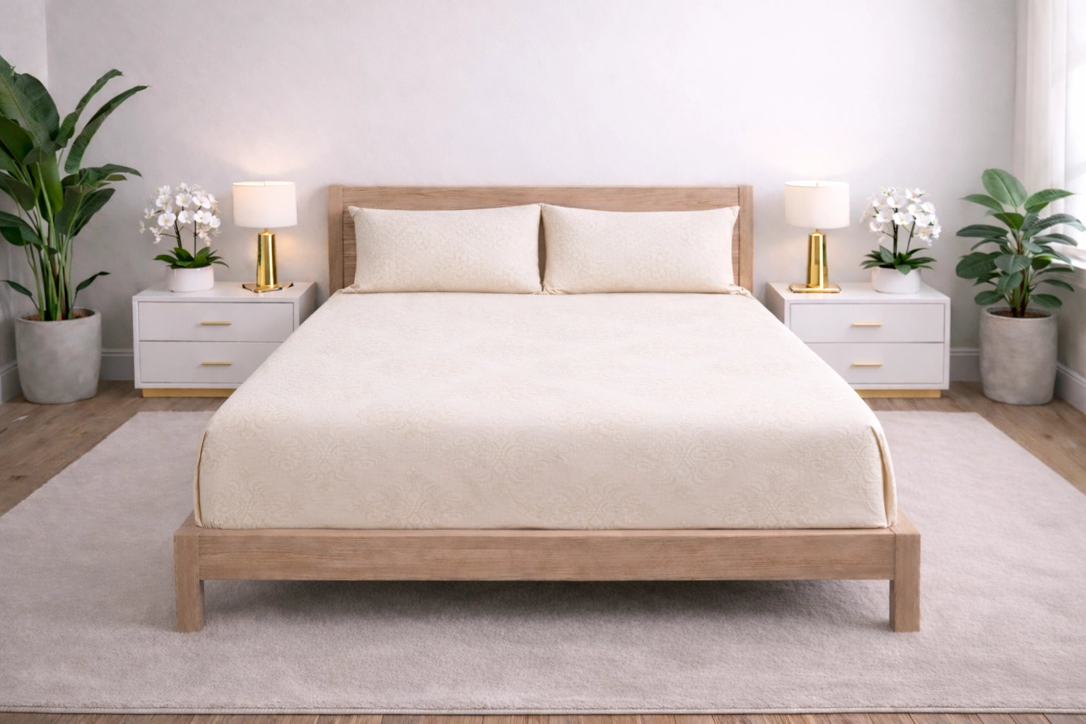 Regalia Cream - Embossed Flat King Size Bedsheet (108×108 inches)