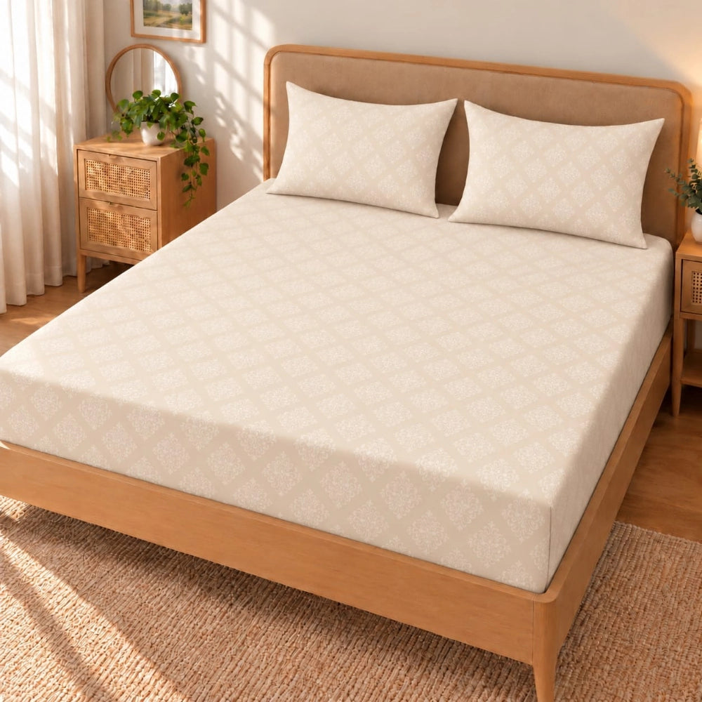 Regalia Cream - Embossed - King Fitted Bedsheet (78×72 inches)