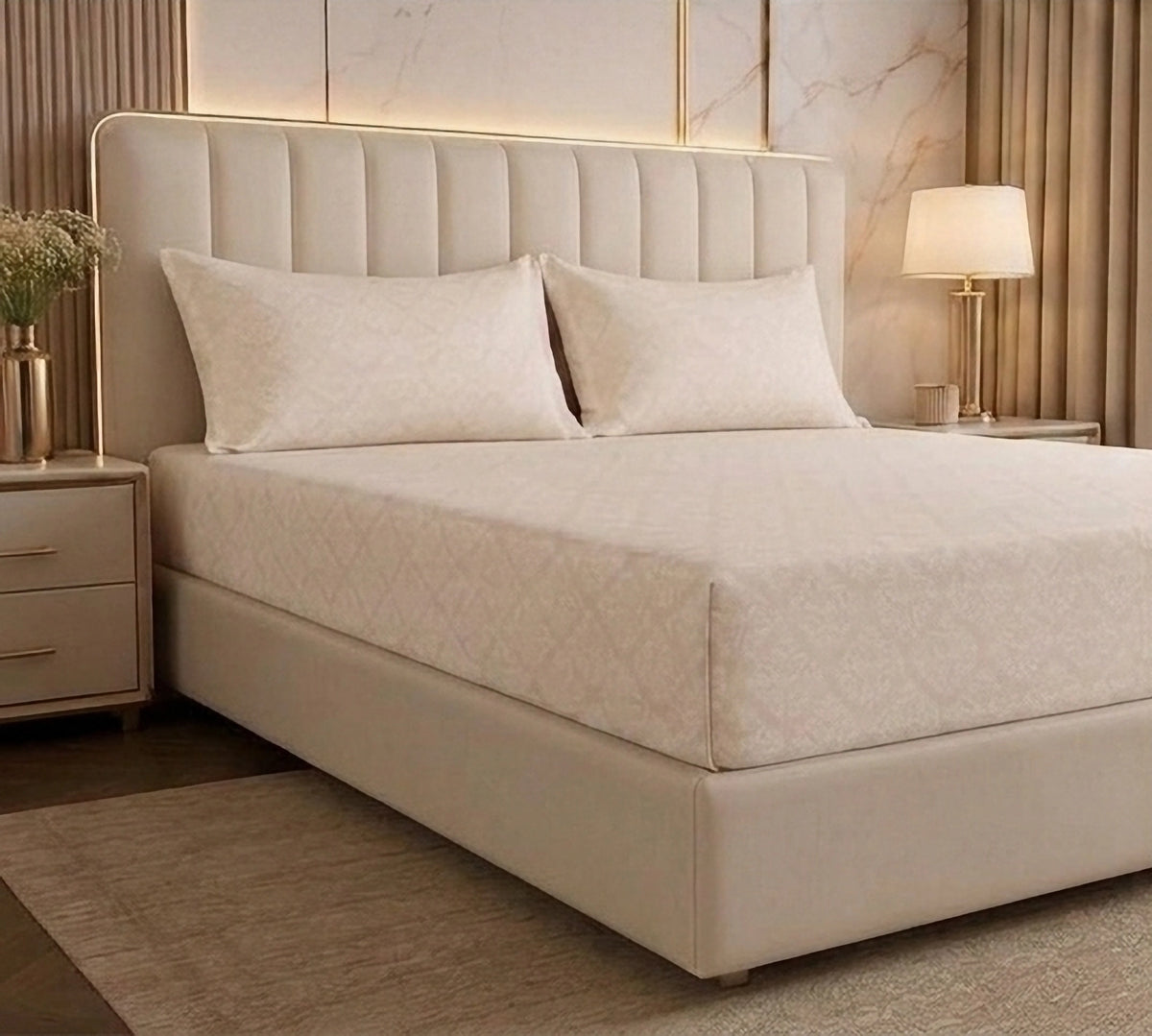 Regalia Cream - Embossed - King Fitted Bedsheet (78×72 inches)
