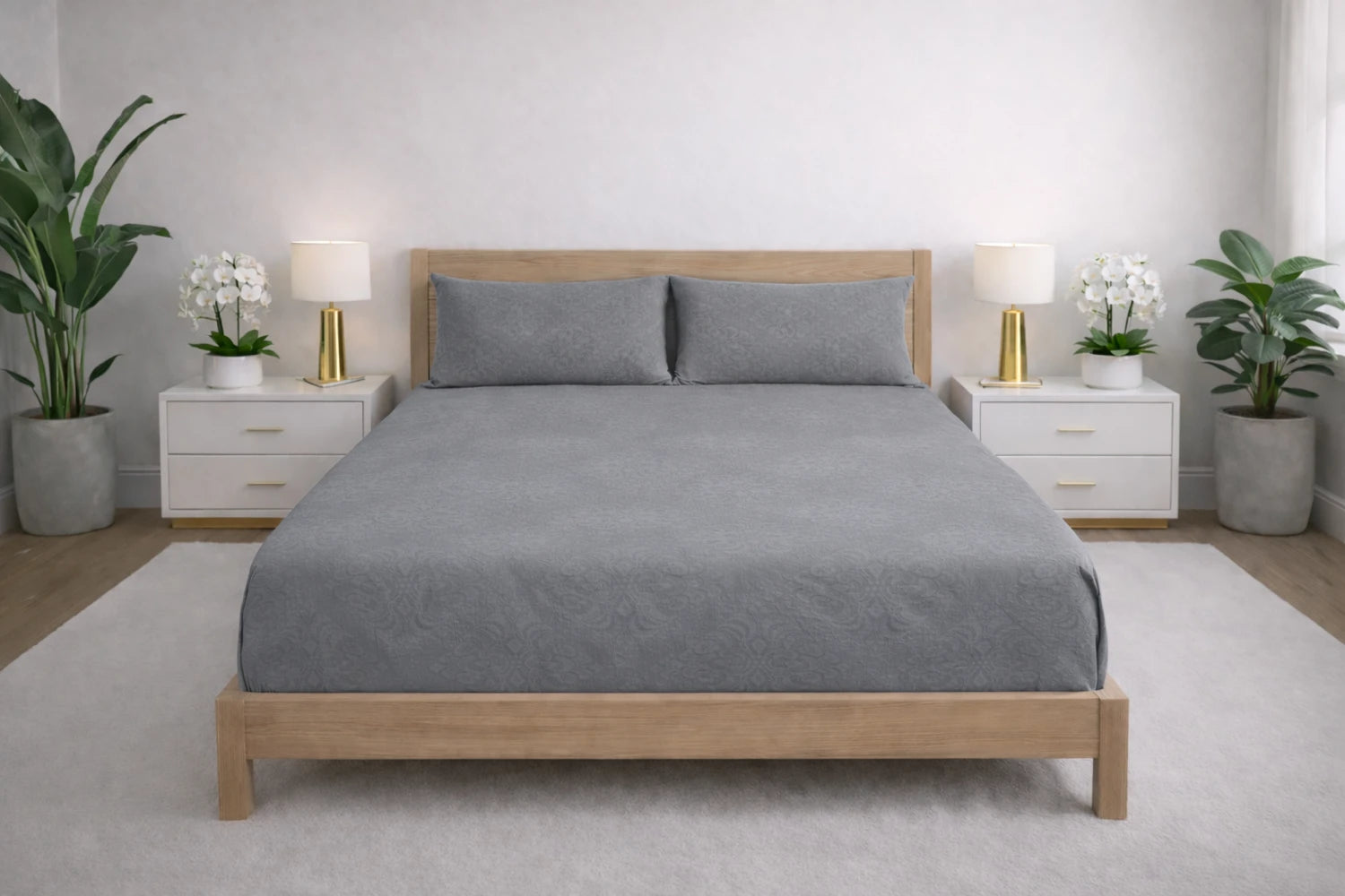 Regalia Grey - Embossed Flat King Size Bedsheet (108×108 inches)