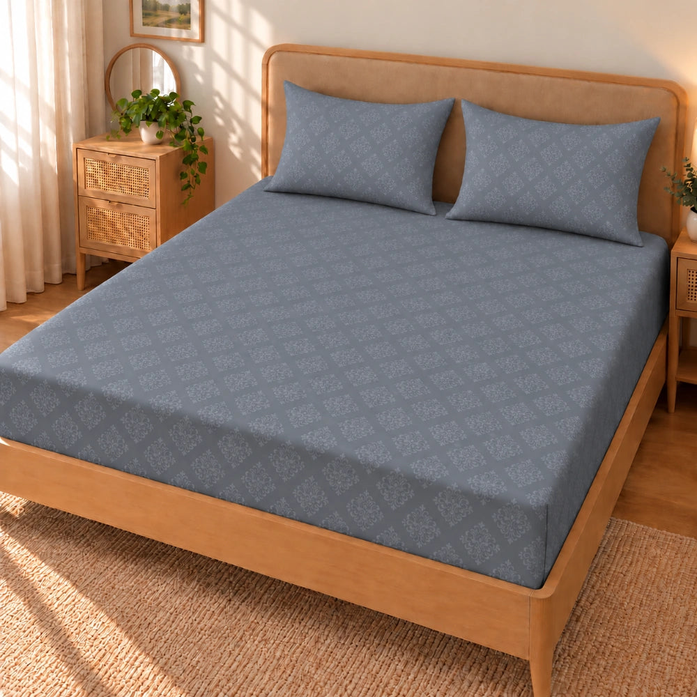 Regalia Grey - Embossed - King Fitted Bedsheet (78×72 inches)