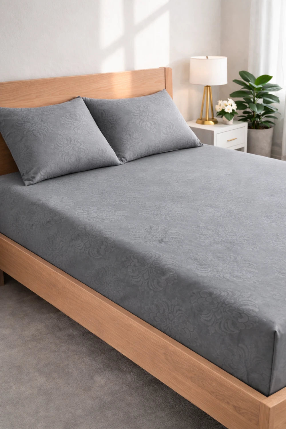 Regalia Grey - Embossed - King Fitted Bedsheet (78×72 inches)