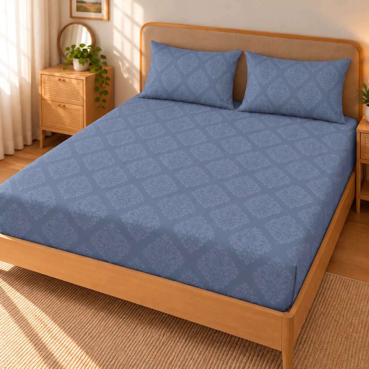 Regalia Indigo - Embossed - King Fitted Bedsheet (78×72 inches)