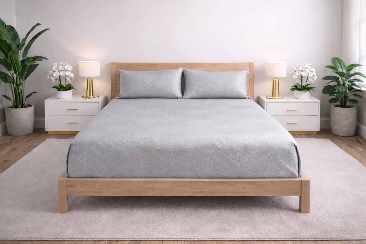 Regalia Natural Grey - Embossed Flat King Size Bedsheet (108×108 inches)