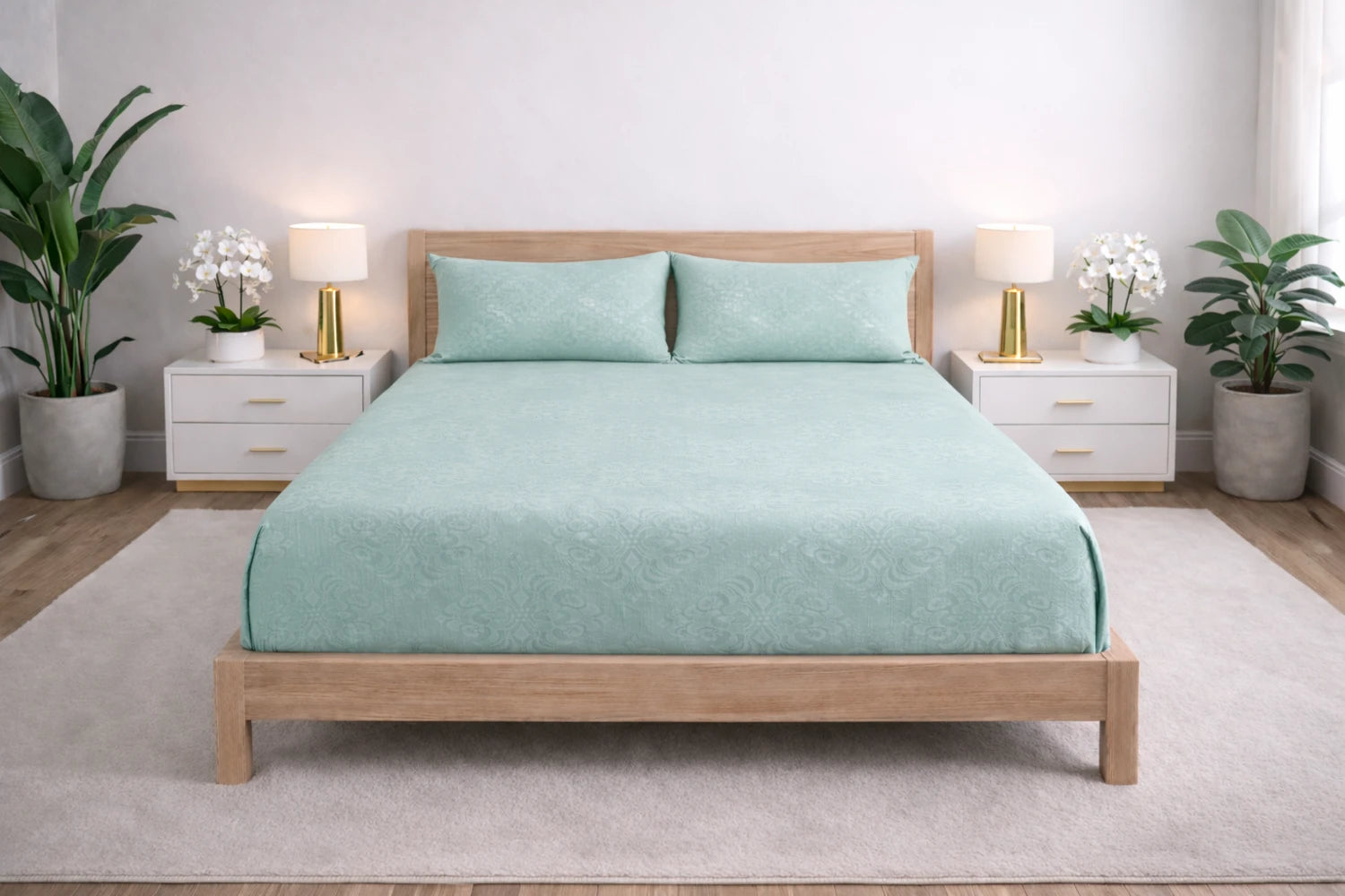 Regalia Sage - Embossed Flat King Size Bedsheet (108×108 inches)