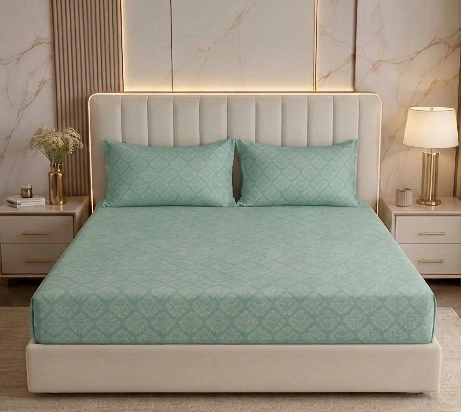 Regalia Sage - Embossed - King Fitted Bedsheet (78×72 inches)