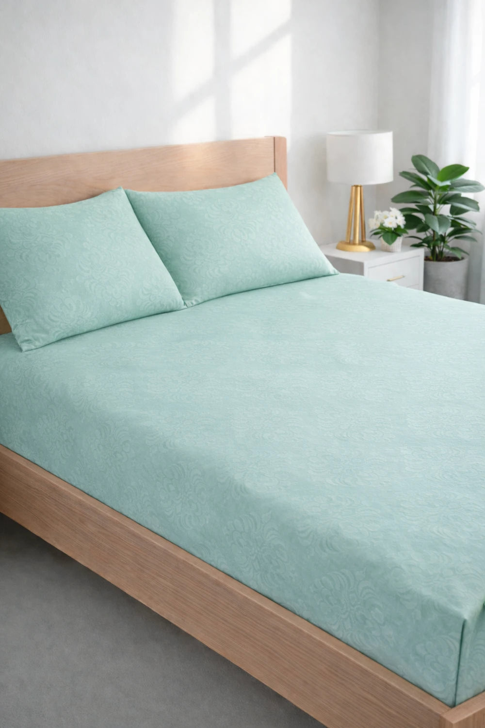 Regalia Sage - Embossed Flat King Size Bedsheet (108×108 inches)