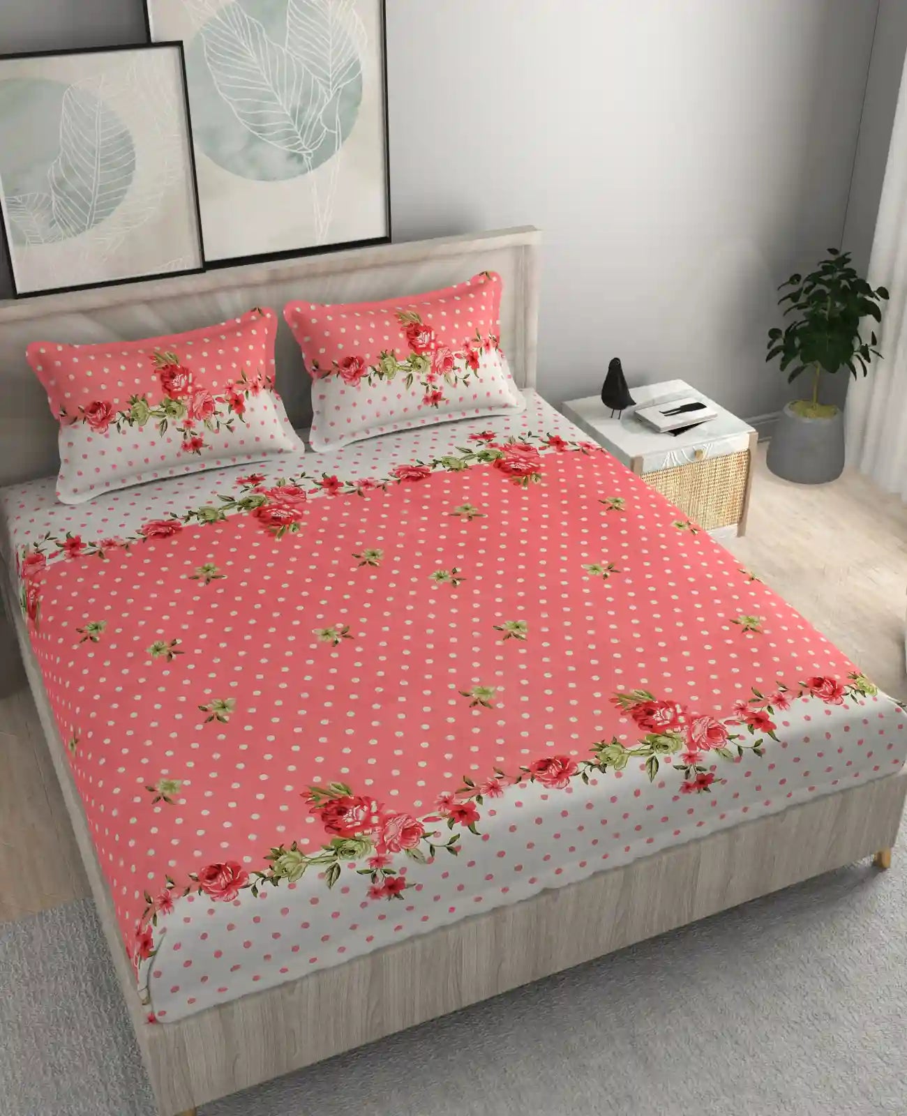 Rose Gardenia - Queen/Double - Fitted Bedsheet (76×72 inches)