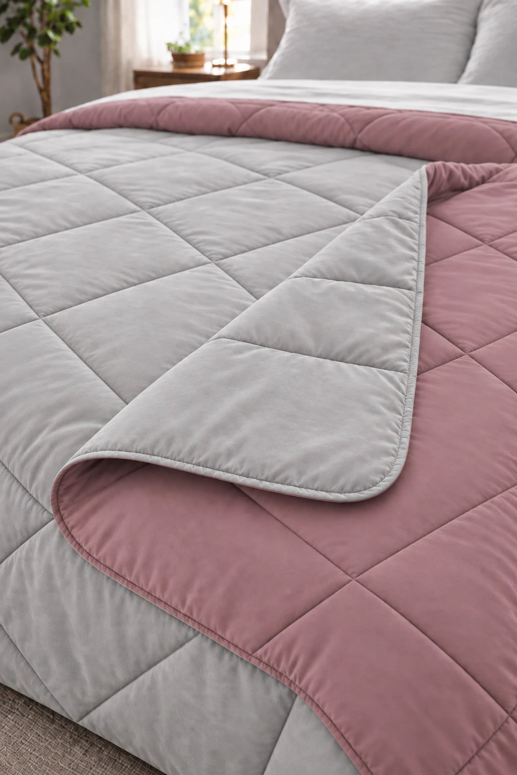 Reversible Double Bed Comforter - Rose & Silver (Prism)